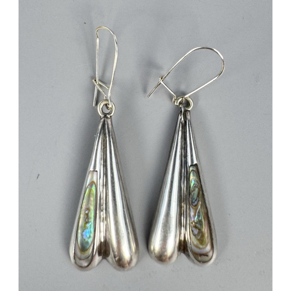 Taxco Mexico 925 Silver Abalone Earrings Eagle 3 Vintage Mid Century